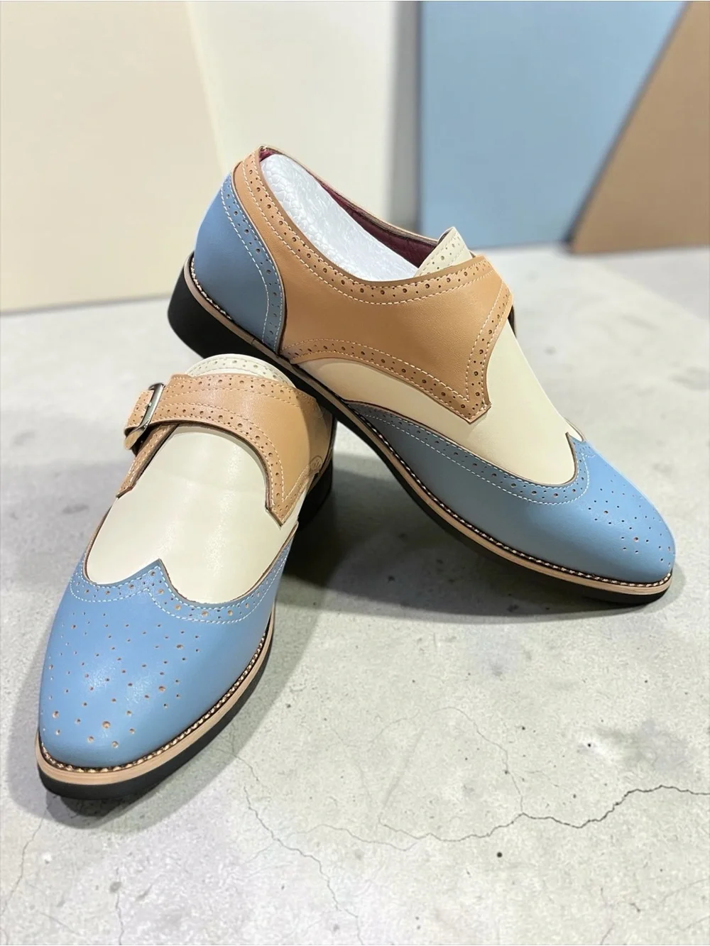 Men's Two-Tone Blue & Cream Monk Strap Dress Shoes